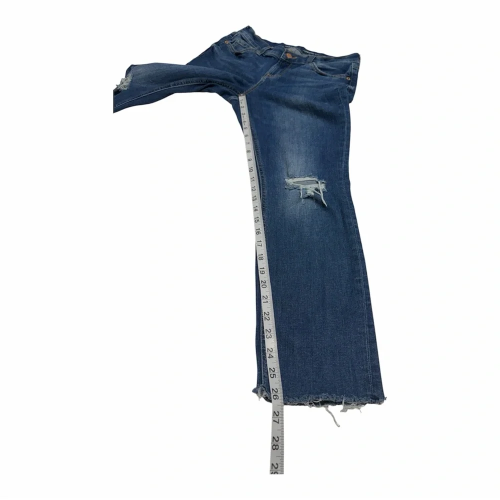 Old Navy Size 2 Distressed Boyfriend Straight Leg Blue Jeans Raw Hem - Picture 5 of 7